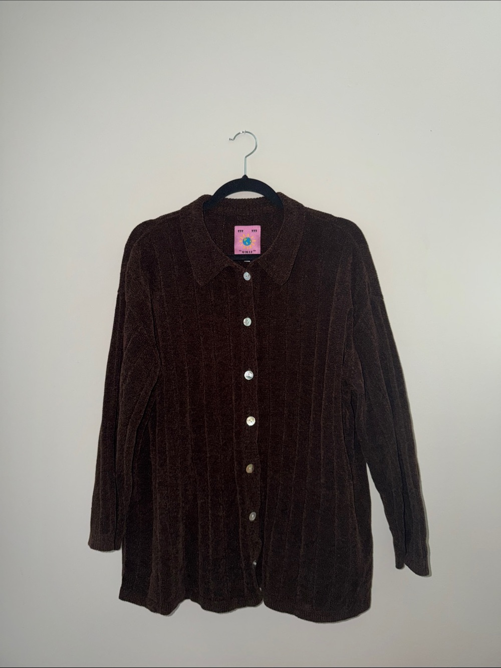 UNIF Brown Ribbed Button-Up Sweater